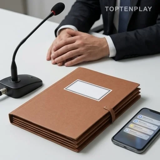 Dossier de justice et micro sur une table