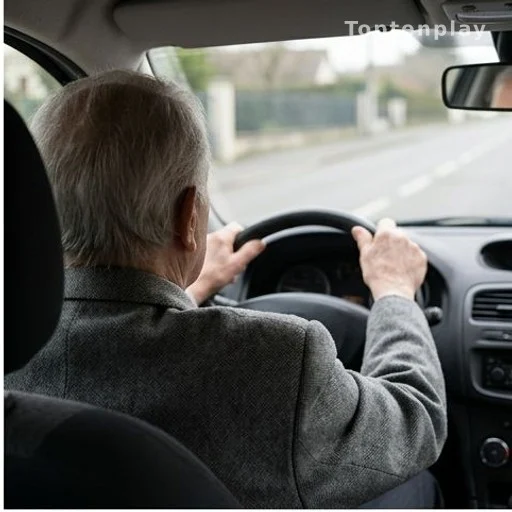 Conducteur senior de dos au volant, sécurité routière personnes âgées