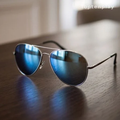 Lunettes de soleil aviateur à verres miroir bleus, modèle porté par Macron