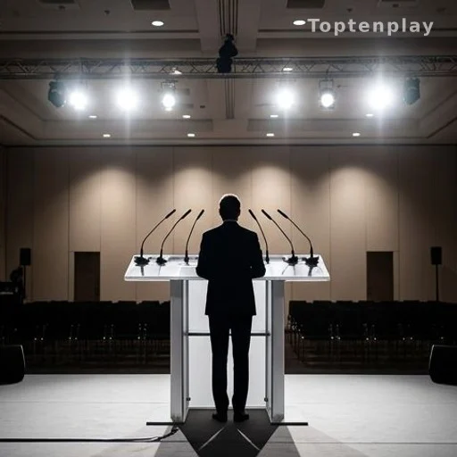 Silhouette d'un orateur à un pupitre officiel lors d'un forum international