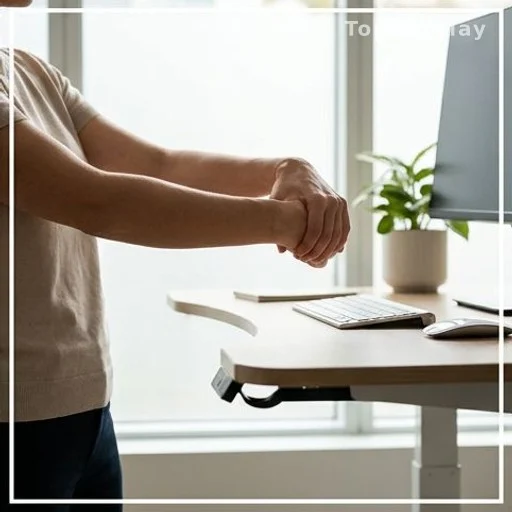 Personne faisant des étirements des poignets au bureau pour prévenir les douleurs