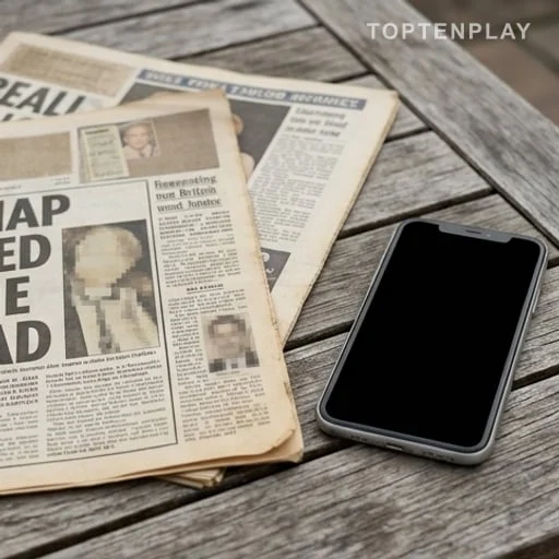 Anciennes coupures de presse consultées sur un smartphone