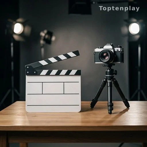 Clap de cinéma et caméra vintage sur plateau, biopic