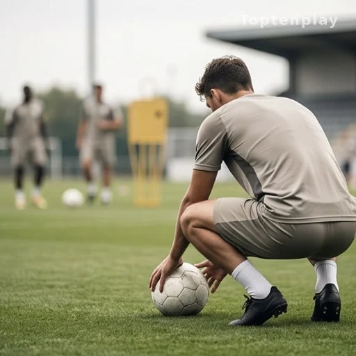 Joueur de dos inspectant un ballon lors d'un entraînement avant demi-finale