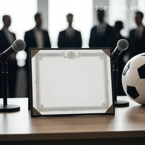 Certificat symbolique posé près de micros et d’un ballon