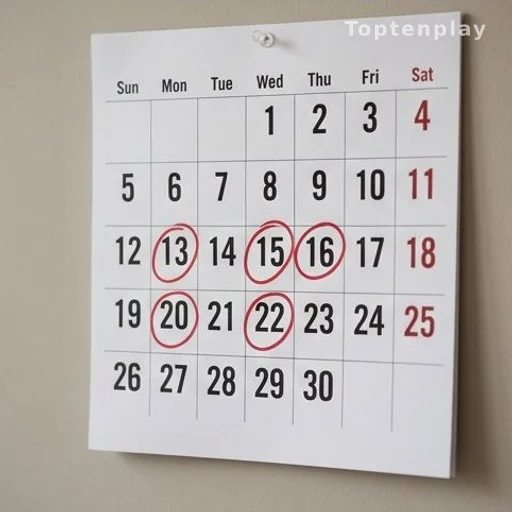 Calendrier avec des dates entourées en rouge symbolisant les trimestres de retraite