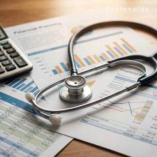 Stéthoscope posé sur des documents de planification financière avec une calculatrice