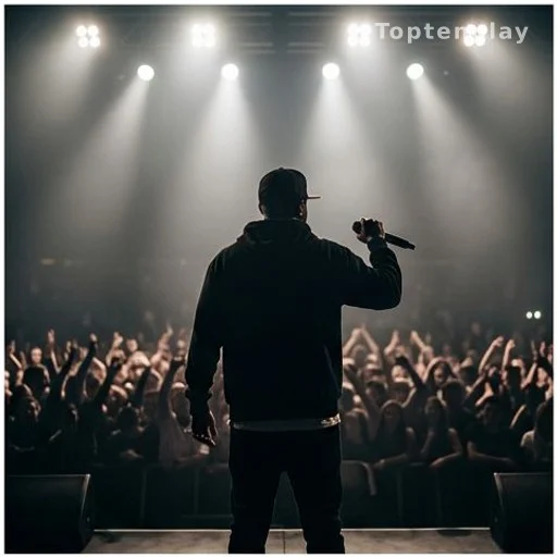 Rappeur sur scène lors d'une cérémonie musicale, freestyle et engagement