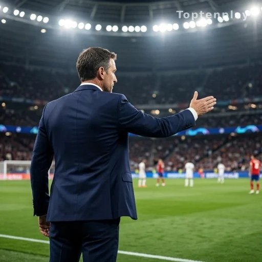 Sélectionneur de football vu de dos sur le bord du terrain lors d'un match international