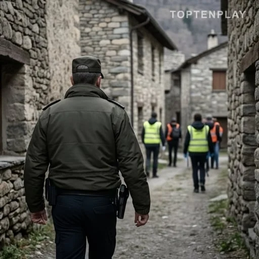 Gendarme participant aux recherches dans un hameau de montagne