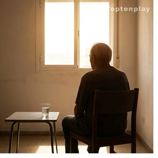 Silhouette d'une personne âgée assise près d'une fenêtre ensoleillée sans protection solaire