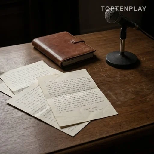 Agenda fermé, papiers personnels et microphone de scène