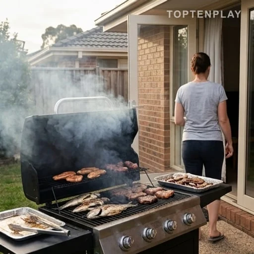 Fumée de barbecue traversant deux jardins voisins