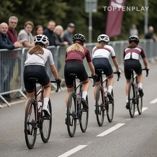 Jeunes cyclistes roulant ensemble sur un parcours sécurisé