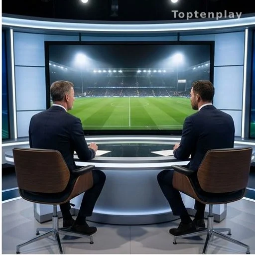 Consultants sportifs dans un studio de télévision analysant une rencontre de football