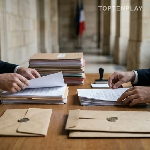 Dossier de justice et enveloppes sur une table