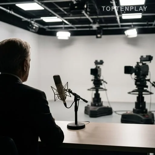Studio télévisé avec micro et silhouette de chanteur