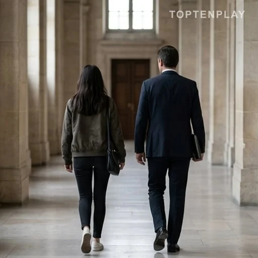 Femme anonyme accompagnée par son avocat dans la justice