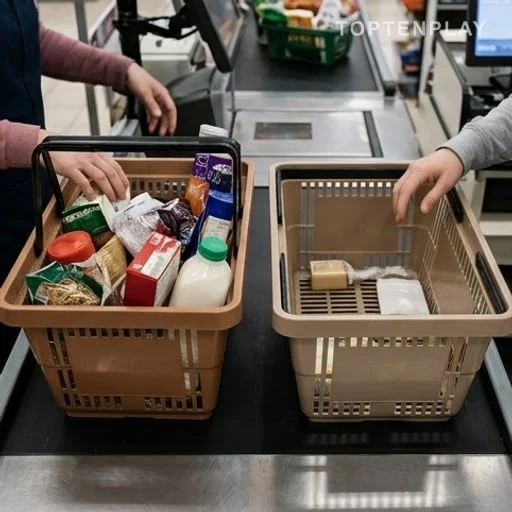 Deux paniers de courses montrant les écarts de revenus