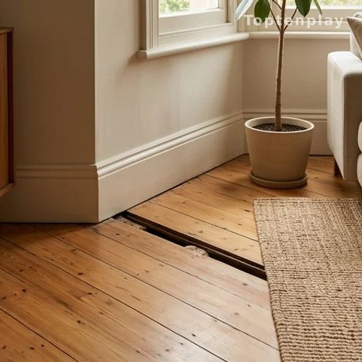 Interstice dans un plancher en bois d'une maison, point d'entrée d'insectes