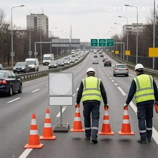 Voitures et signalisation sur un périphérique urbain