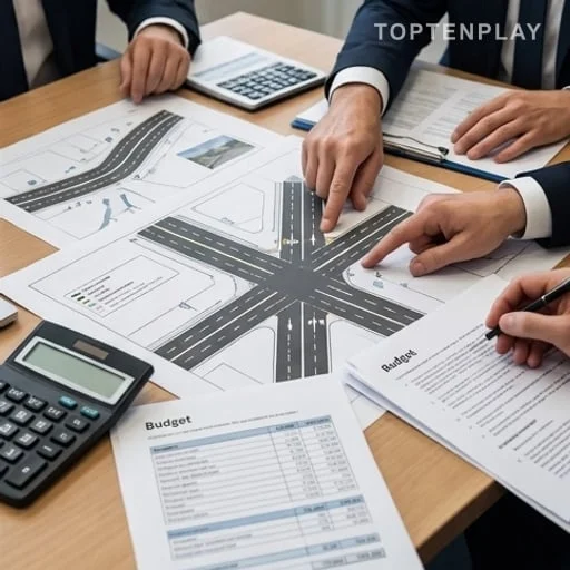 Plans de circulation et budget sur une table