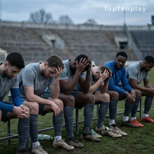 Joueurs de football abattus sur un banc de touche après une élimination