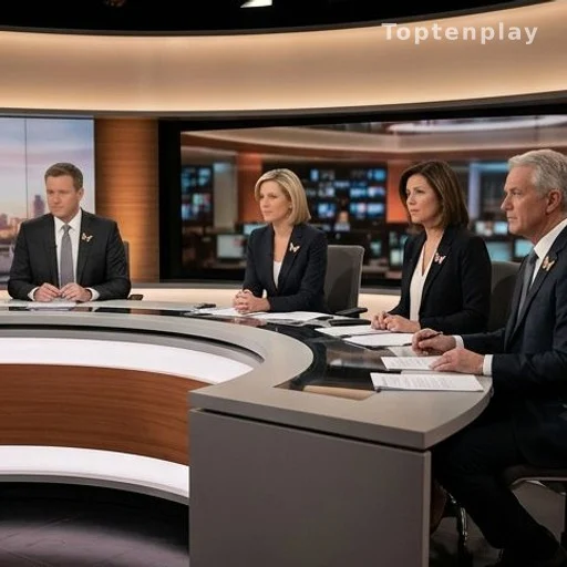 Équipe d'un plateau télévisé portant des papillons en hommage lors d'une émission en direct