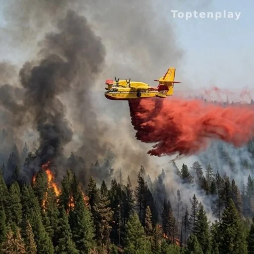 Canadair larguant du retardant rouge sur un feu de forêt en Gironde