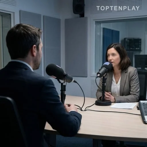 Invité et journaliste de dos dans un studio radio