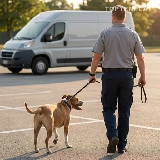 Agent municipal prenant en charge le chien secouru