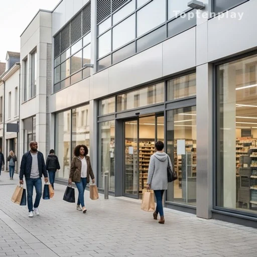 Façade d'un supermarché discount en centre-ville sur une rue piétonne francilienne