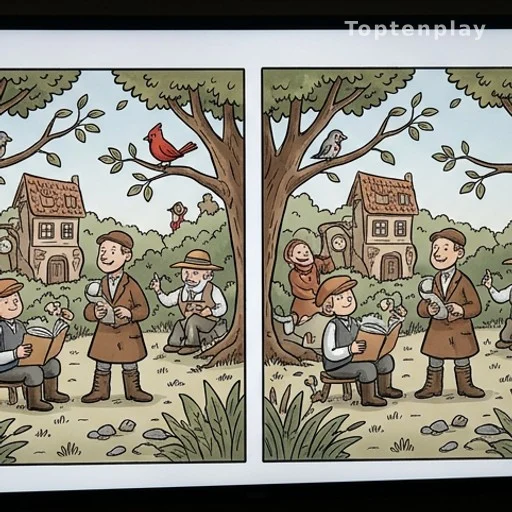 Détail de deux illustrations similaires montrant une différence de couleur dans un puzzle
