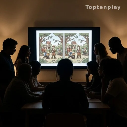 Groupe de personnes en silhouette regardant un puzzle visuel sur écran partagé
