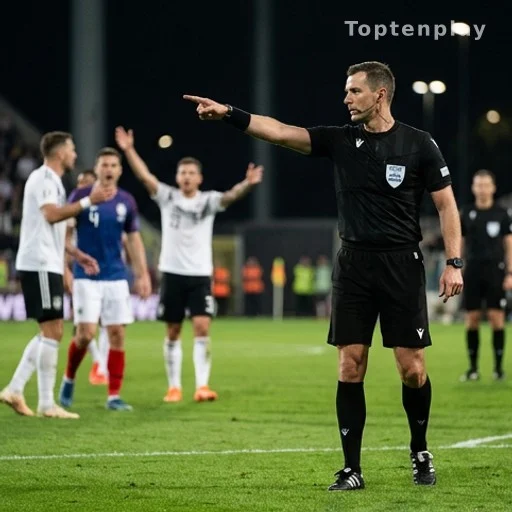 Arbitre désignant le point de penalty lors d'un match de football