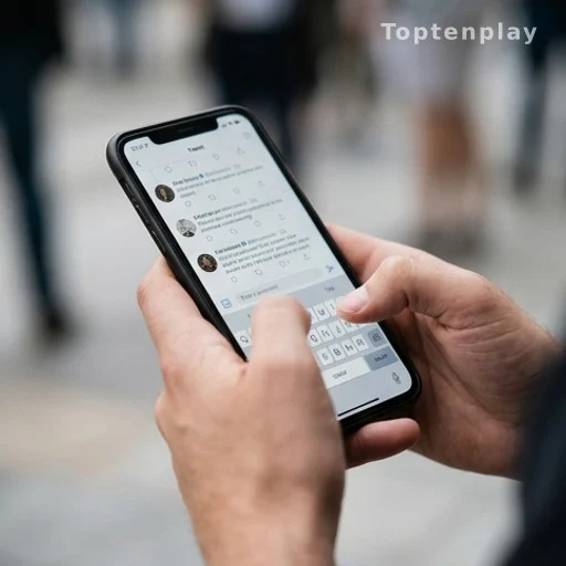 Mains tenant un smartphone affichant des messages haineux sur les réseaux sociaux