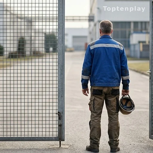 Travailleur de dos devant une sortie d'usine, départ anticipé à la retraite carrière longue