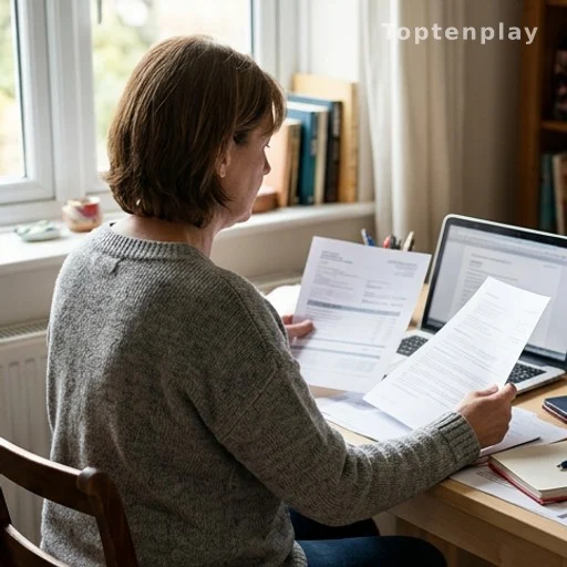 Femme de dos consultant des documents de retraite anticipée à son bureau