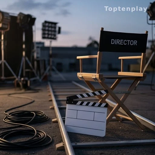 Plateau de cinéma vide avec clap et chaise de réalisateur, hommage au cinéma