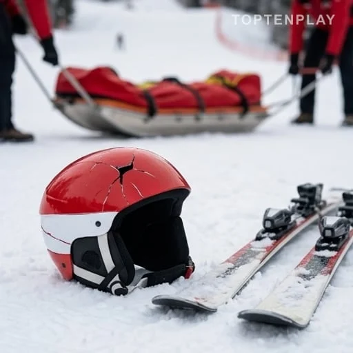 Casque de ski fissuré après un accident