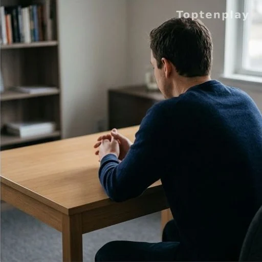 Personne de dos assise à un bureau, posture de réflexion calme