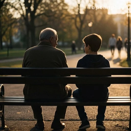 Deux silhouettes assises côte à côte, figure d'oncle et de neveu