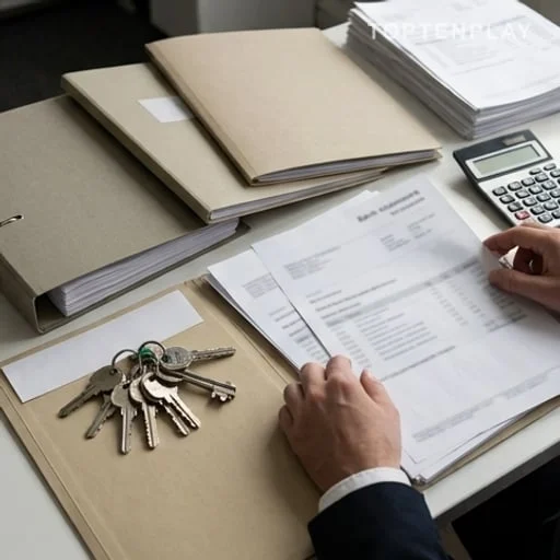 Documents bancaires et clés d’agence sur un bureau