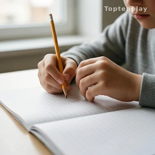 Mains d'enfant hésitant à écrire, symbole du blocage cognitif dans le trouble TDAH
