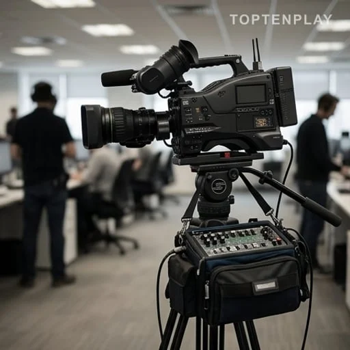Caméra et matériel de journalisme audiovisuel en rédaction