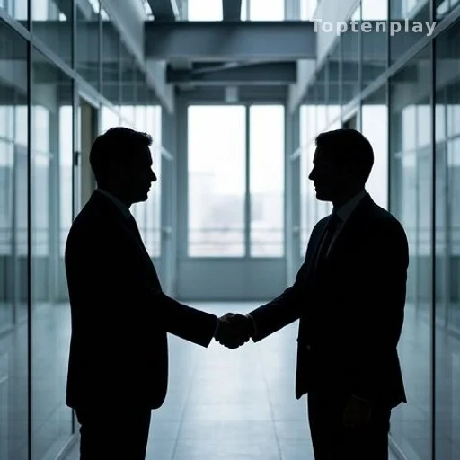 Deux silhouettes signant ou se serrant la main lors d'une transaction immobilière