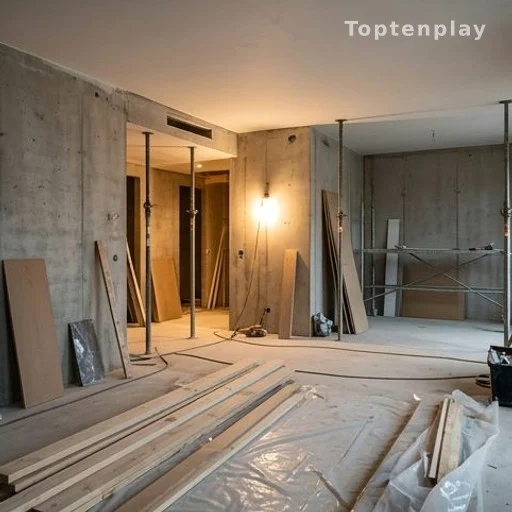Chantier de rénovation d'un étage de grande hauteur destiné à accueillir un hôtel