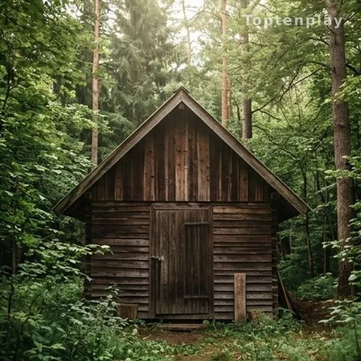 Cabane en bois construite à la main au milieu d'une forêt