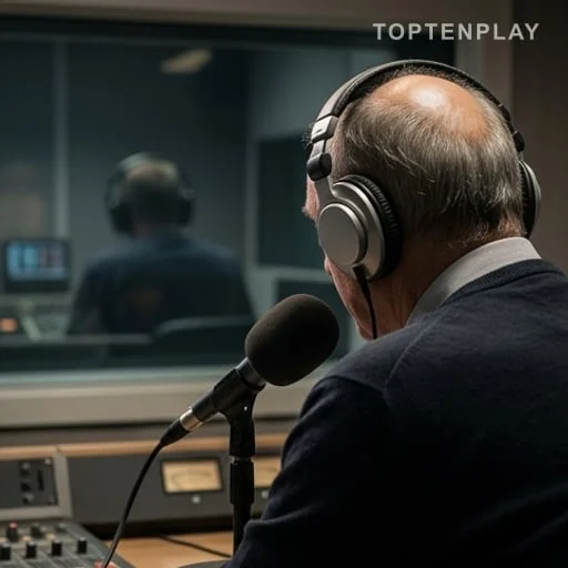 Ancien footballeur face à un micro radio