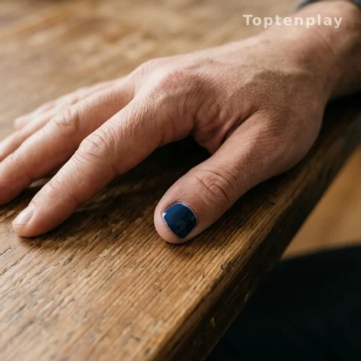 Main d'homme avec un seul ongle peint, symbole du mouvement contre les violences sexuelles sur les enfants